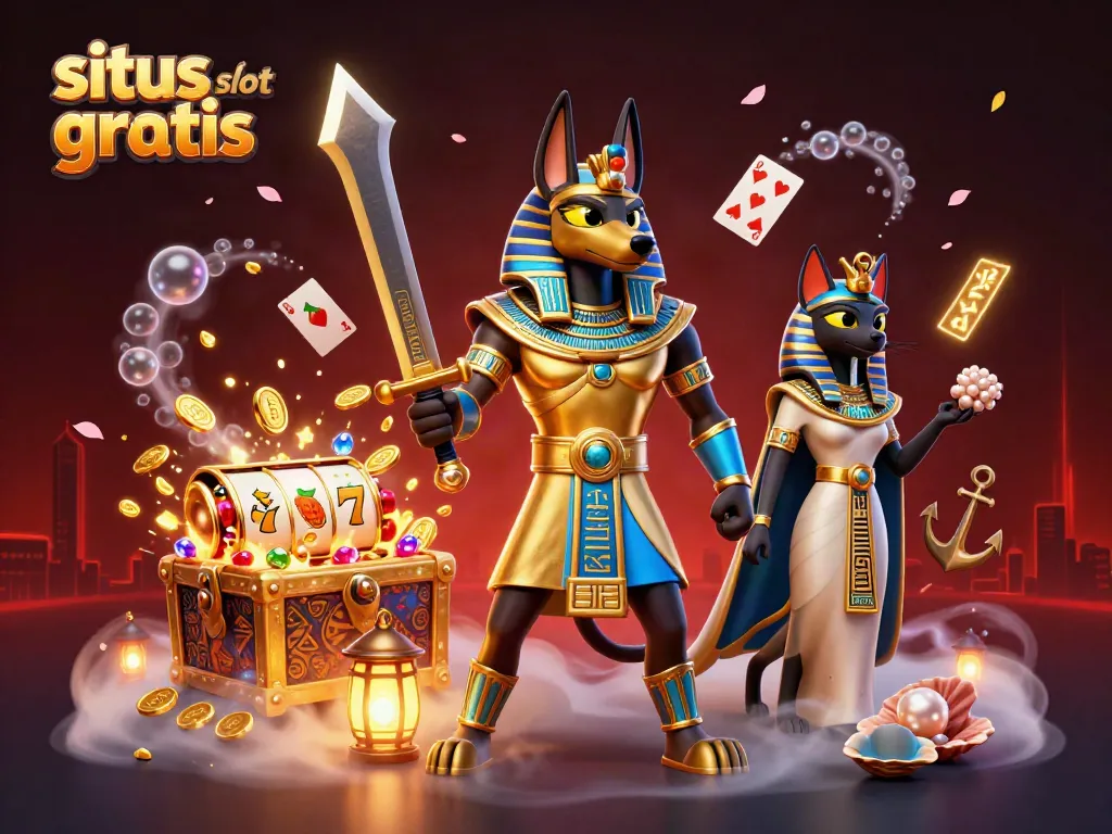 Experience thrilling situs slot gratis action with Anubis and Bastet amidst vibrant game elements.