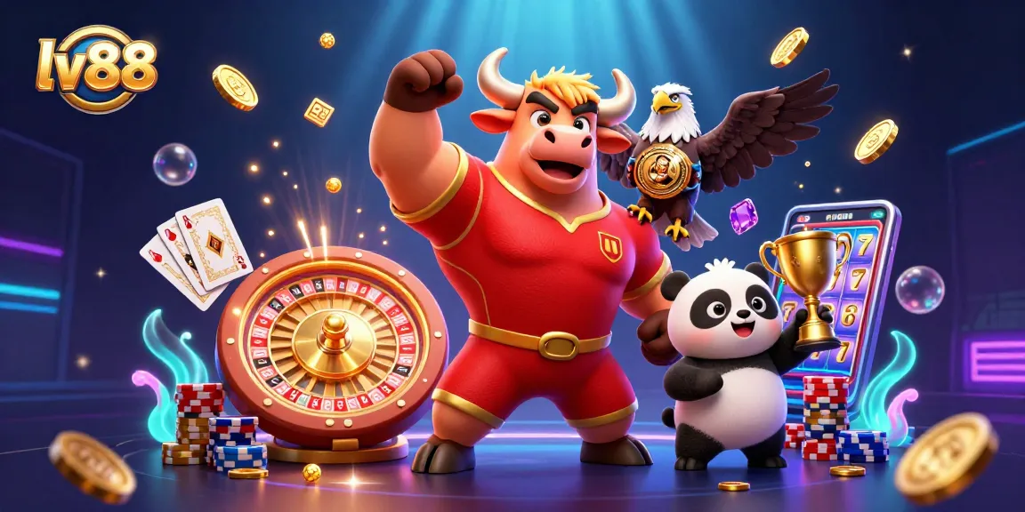 Experience the thrilling gaming world of lv88 with victory poses and golden gems cascading around.