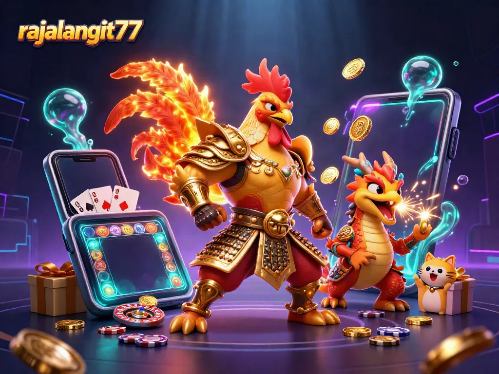Mainkan rajalangit77 dengan rooster warrior dan dragon dalam permainan slot yang seru.
