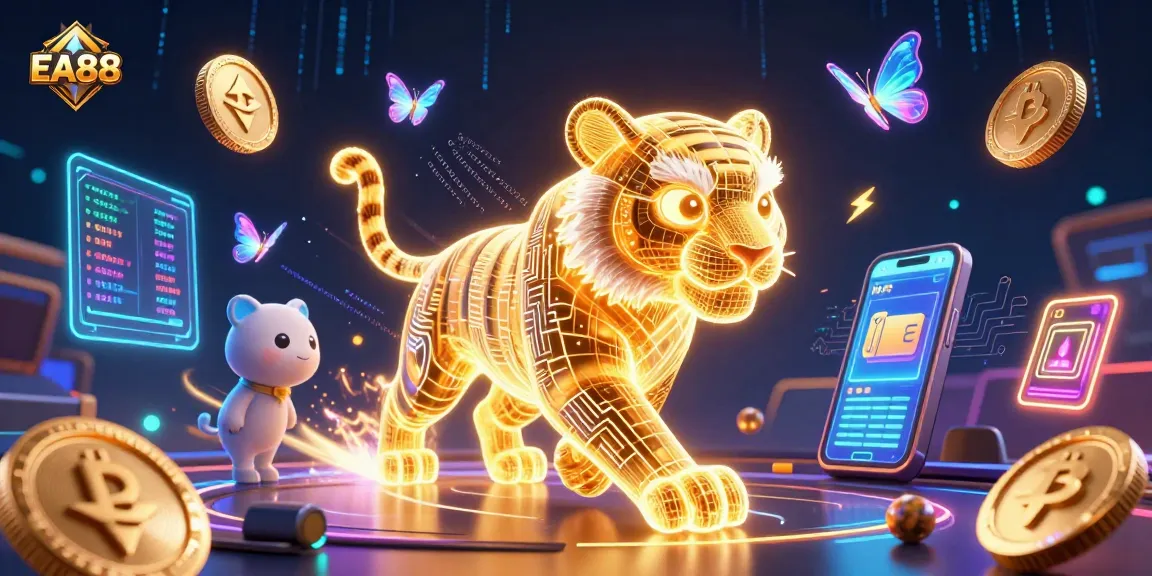 Experience thrilling casino excitement with EA88 in this vibrant 3D illustration showcasing digital gaming elements.