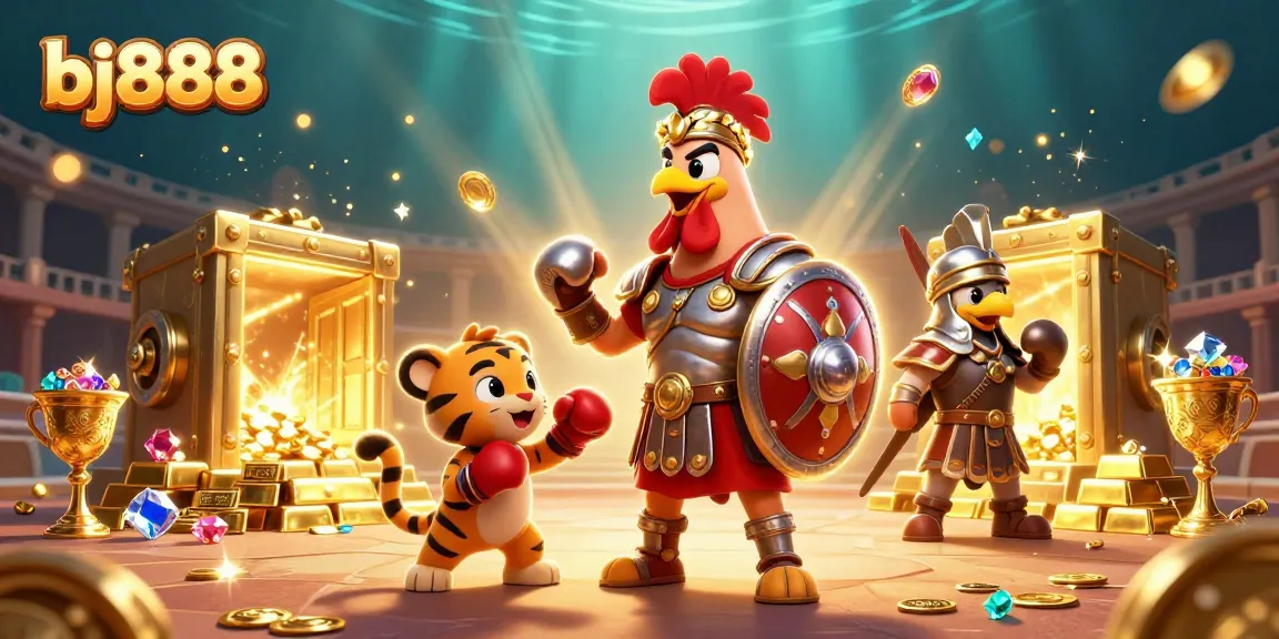 Experience thrilling gameplay at bj888 with a dynamic casino-themed illustration filled with treasure.