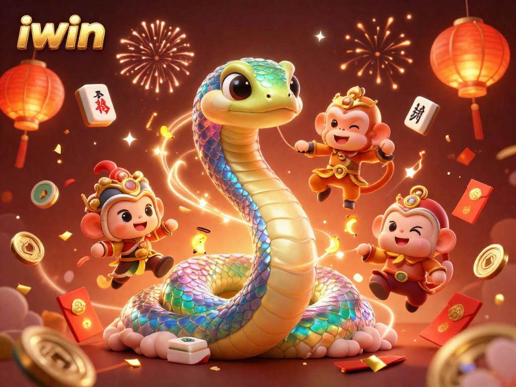 Play exciting games at iwin with the colorful rainbow serpent and festive elements