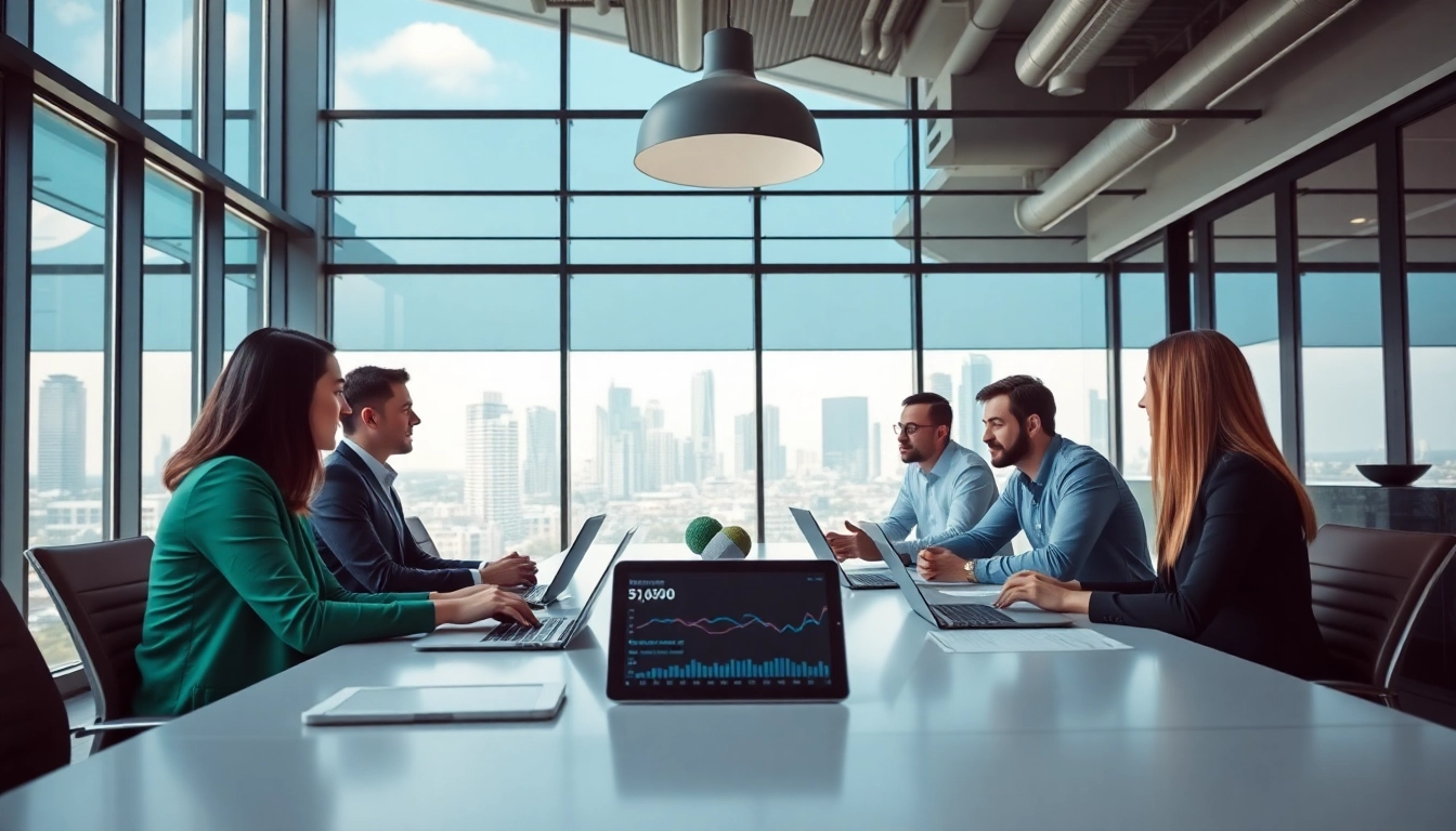 Team of marketing agencies in Melbourne collaborating in a modern office space with technology.