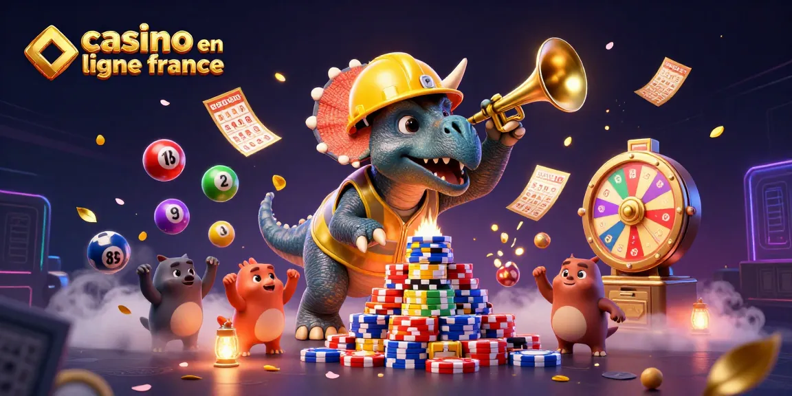 Le casino en ligne France célèbre avec un triceratops et un parasaurolophus, entouré de jeux colorés.