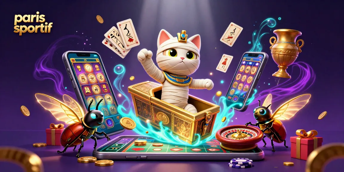 Les jeux de paris sportif prennent vie avec un chat momie égyptien dans un casino vibrant.
