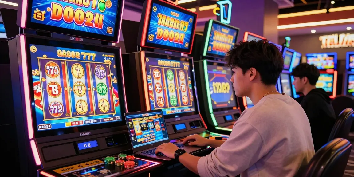 Exciting slot gacor 777 gaming scene illustrating vibrant online casino atmosphere with player engaged in gameplay.