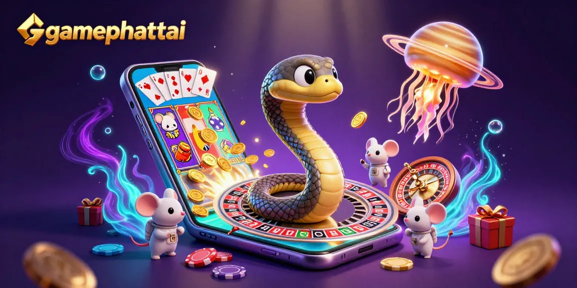 Engage with gamephattai's vibrant 3D depiction of online slots and casino atmosphere featuring a roulette wheel and betting action.