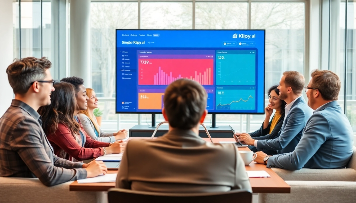 Klipy.ai dashboard displayed in a business meeting, showcasing team collaboration.