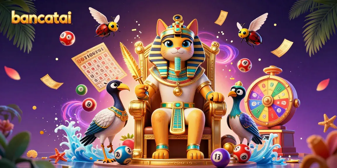 bancatai engages players with a vibrant 3D scene featuring an Egyptian pharaoh cat and dynamic lottery elements.