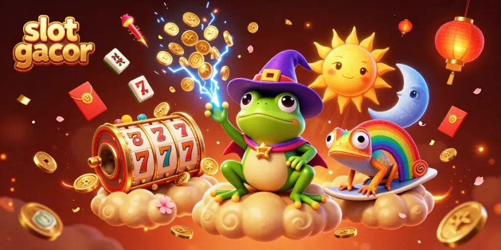 Engage in thrilling slot gacor adventures with stunning visuals of golden coins raining down while characters frolic.