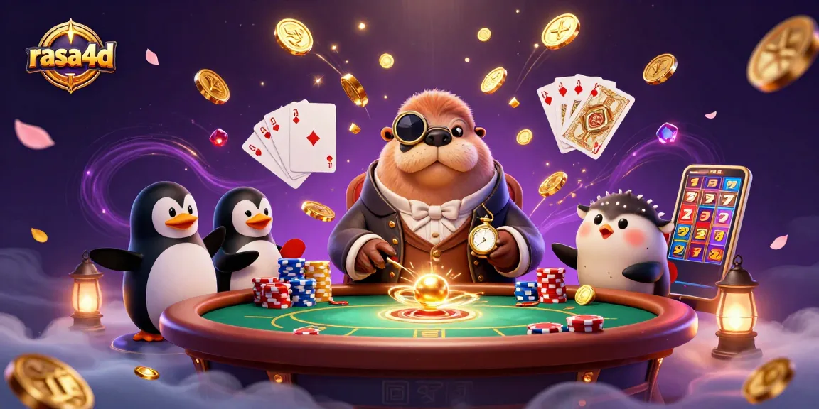 Gambarkan permainan poker menarik di bawah laut dengan rasa4d, saat ikan puffer menipu di meja.