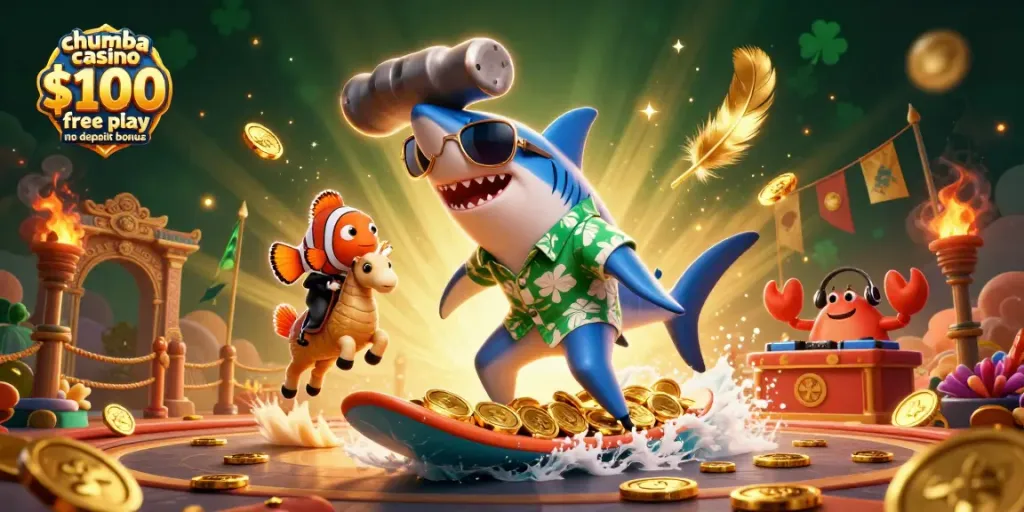 Surf the waves of gold coins at Chumba Casino $100 free play no deposit bonus with our vibrant characters!