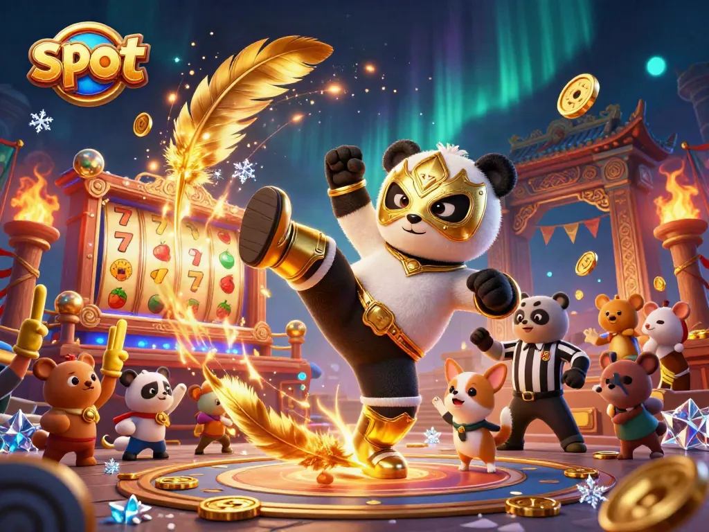 Experience thrilling slot action with a charismatic panda wrestler leaping into the scene!