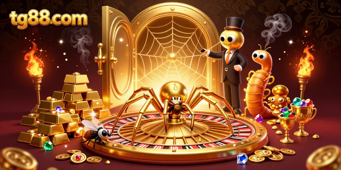 Engage with tg88com's dynamic roulette experience featuring a thrilling scene of a golden spider and centipede dealer.