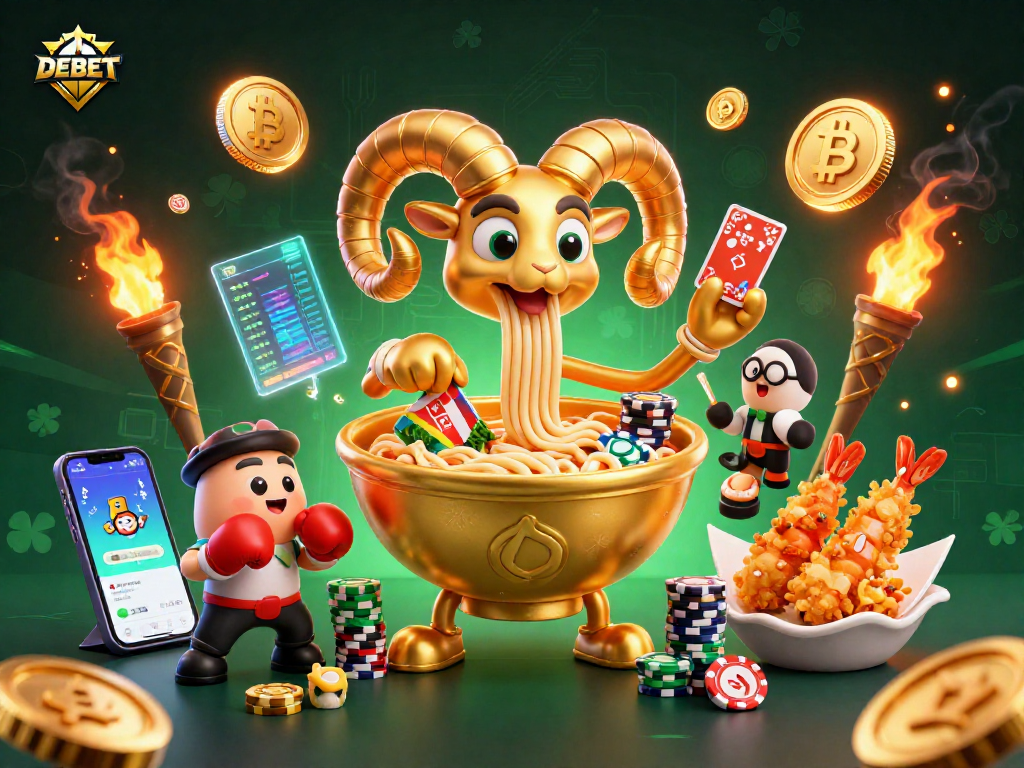 DEBET engages players with dynamic casino action featuring animated characters and vibrant digital elements.