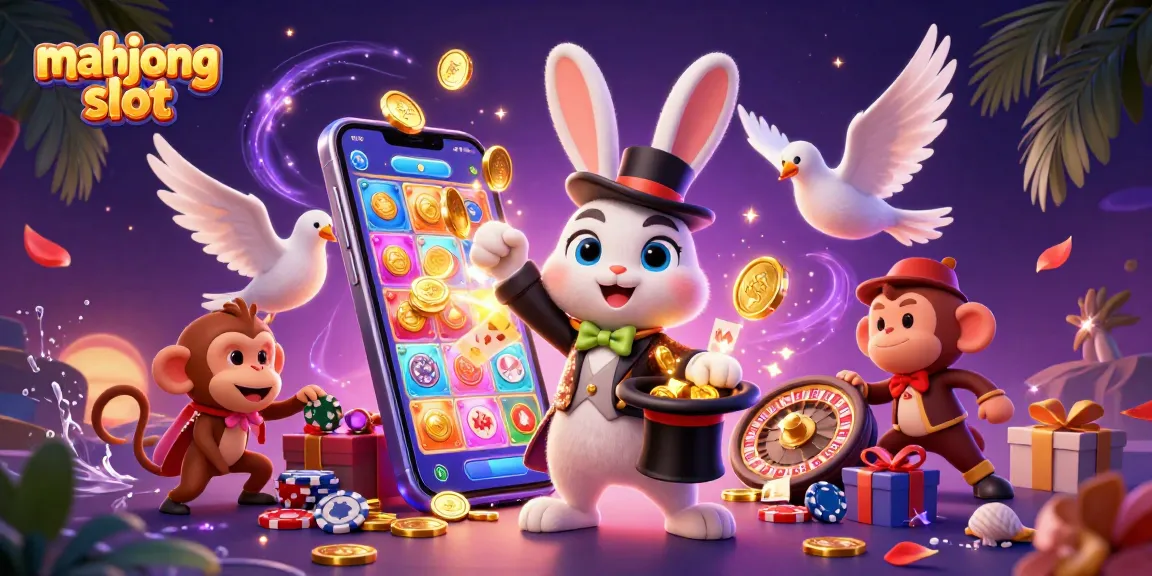 Experience the thrill of mahjong slot with magical rabbits and poker chips in an explosive casino scene.