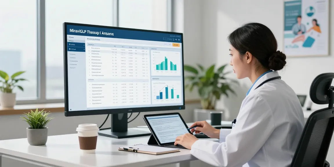Healthcare professional reviewing MiraviGLP rankings insights in a modern office.