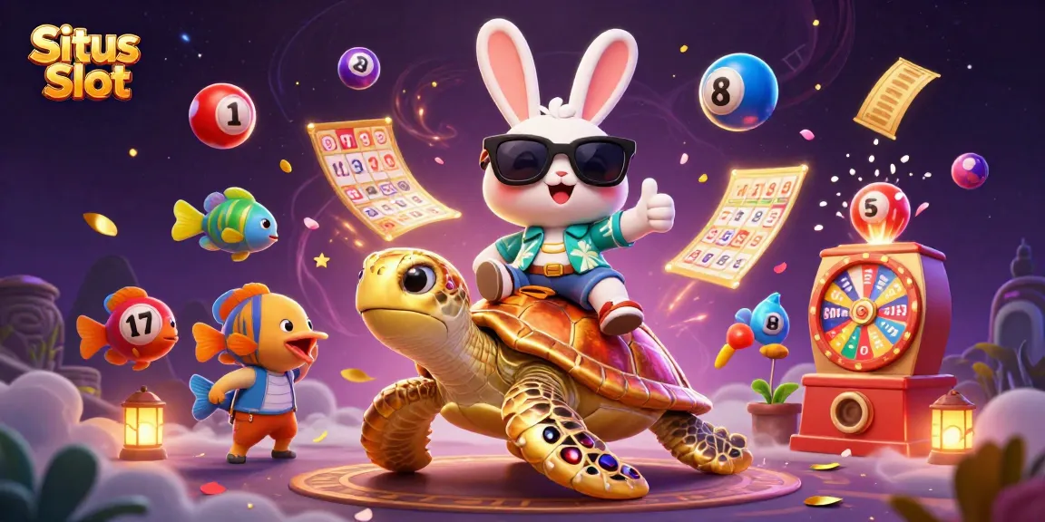 Permainan Situs Slot yang menarik dengan kelinci beruntung dan kura-kura emas.