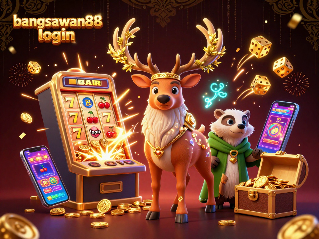 Experience the thrill of bangsawan88 login with a vivid 3D casino scene alive with winning symbols, characters, and effects.