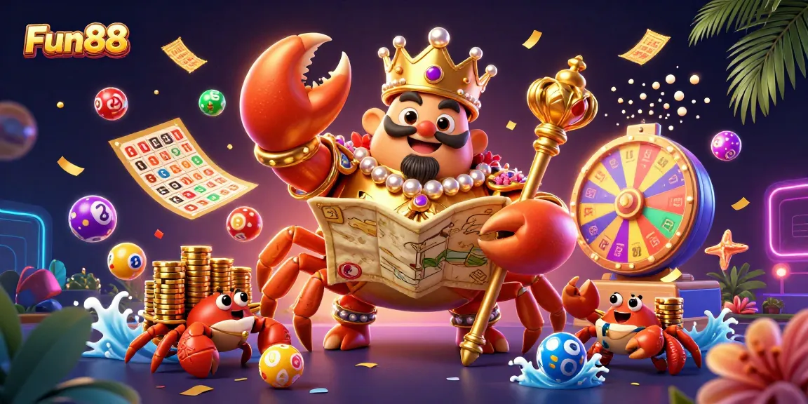 Engage in gaming excitement with Fun88's vibrant casino scene filled with dynamic lottery balls and treasures!