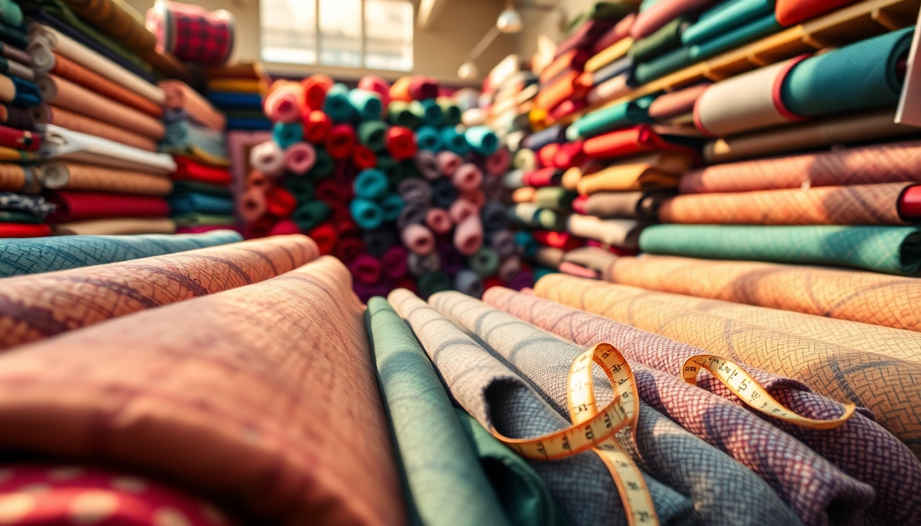 Stoffenkraam featuring a colorful selection of fabrics, highlighting texture and vibrant patterns.