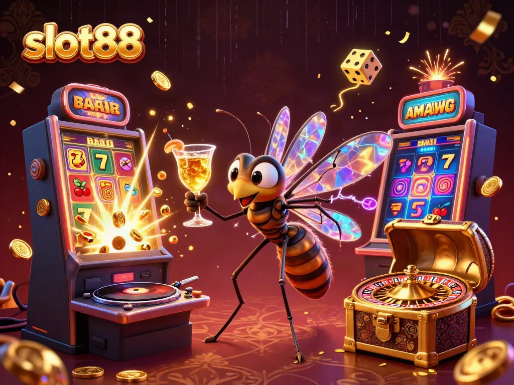 Experience the excitement of slot88 with a vibrant 3D casino scene featuring dynamic characters and gameplay elements.