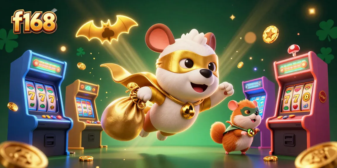 Join the fun at F168 by spinning the slots with our superhero dog and hamster!