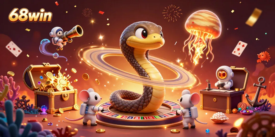 Engage with 68win's thrilling casino experience amidst cosmic fun and vibrant action.