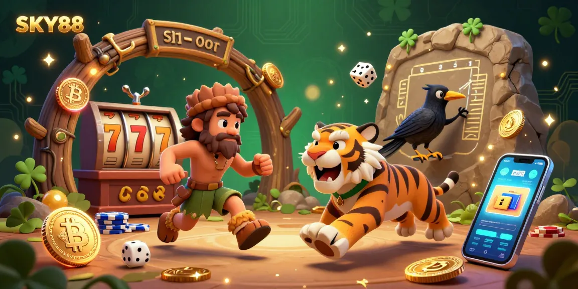 Join the action at SKY88's prehistoric casino with thrilling slot games, neon crypto coins, and more.