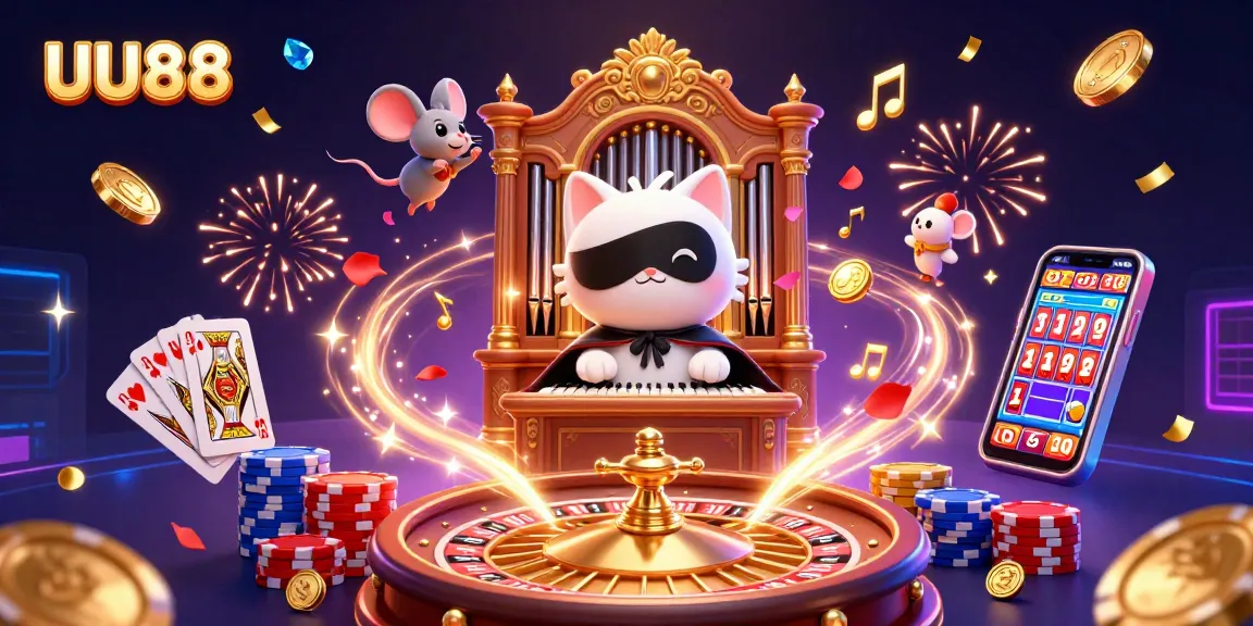 Experience the thrill of UU88 with a vibrant casino scene featuring characters and games.