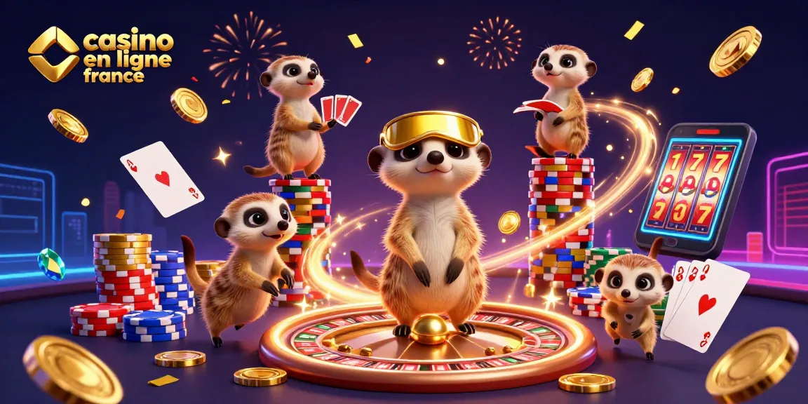 Les suricates gèrent un casino en ligne France vivant parmi des jetons et des cartes.