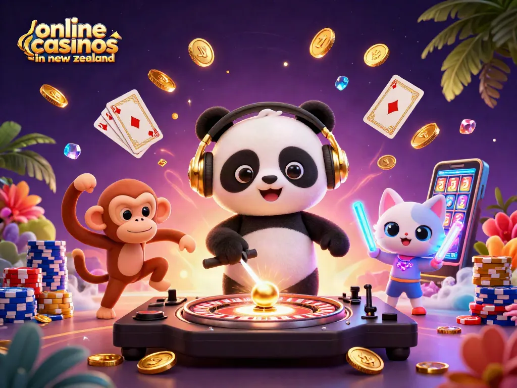 Engage with top online casinos in New Zealand featuring vibrant characters and dynamic casino elements.
