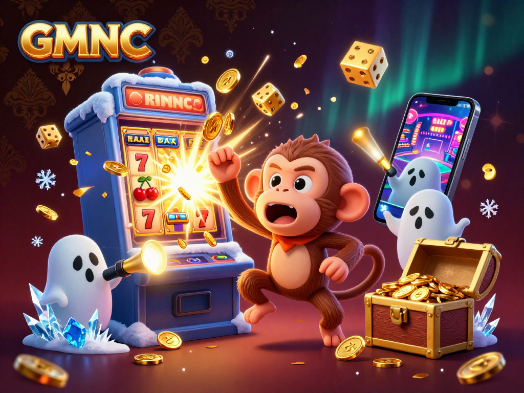 GMNC captivates players as a poltergeist monkey juggles golden coins in a haunted casino.