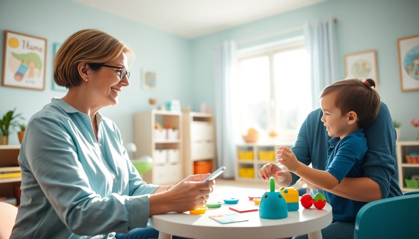 ABA therapy in Novi conducted by a caring therapist in a bright, engaging therapy room.