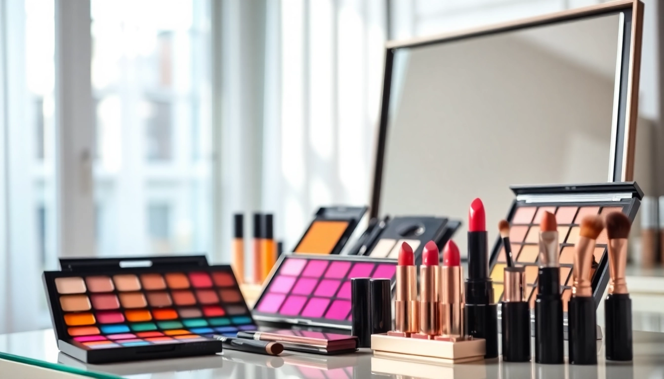 Showcasing vibrant wholesale make up products elegantly arranged on a vanity.