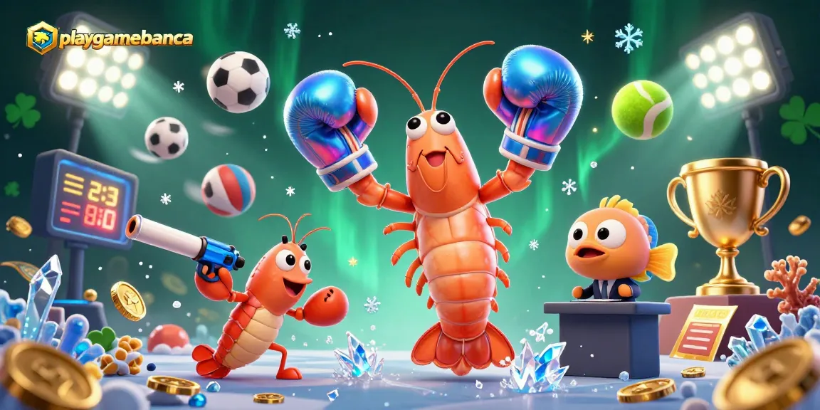 playgamebanca showcases a thrilling betting scene with energetic shrimps and dynamic sports elements.