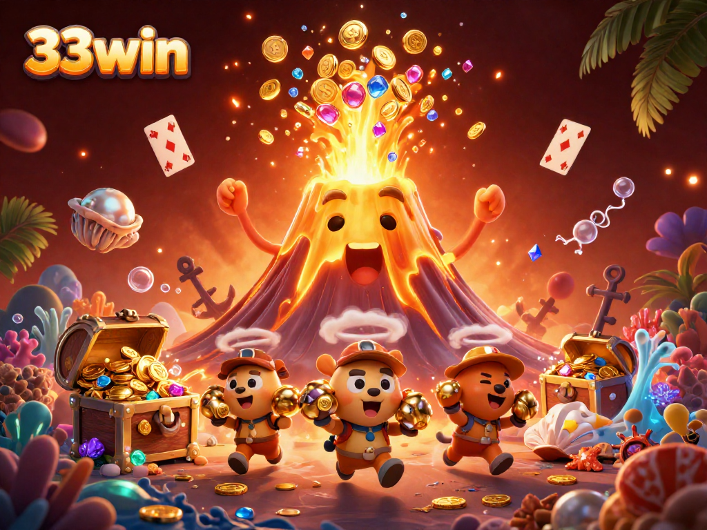 Experience the thrill of 33win with vibrant treasures erupting from a fiery volcano!