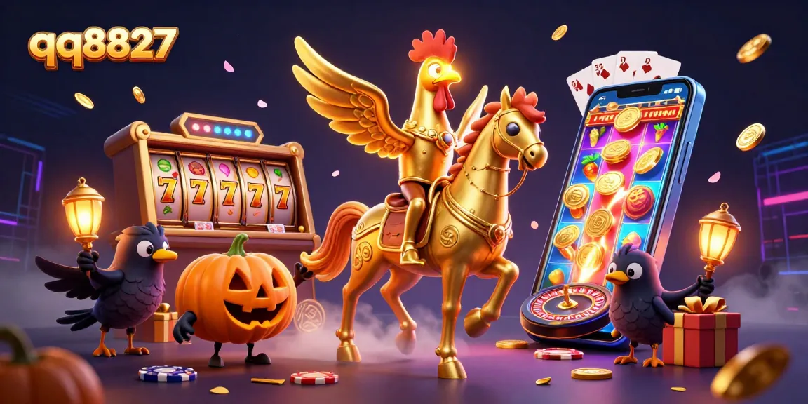 qq8827 slot gaming illustration showcasing golden rooster in dynamic casino scene