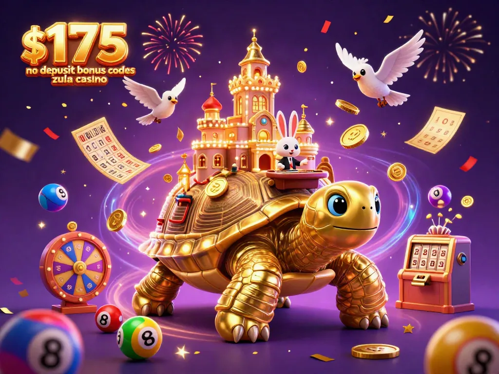 $175 no deposit bonus codes zula casino show free coins raining down in a vibrant 3D casino illustration.
