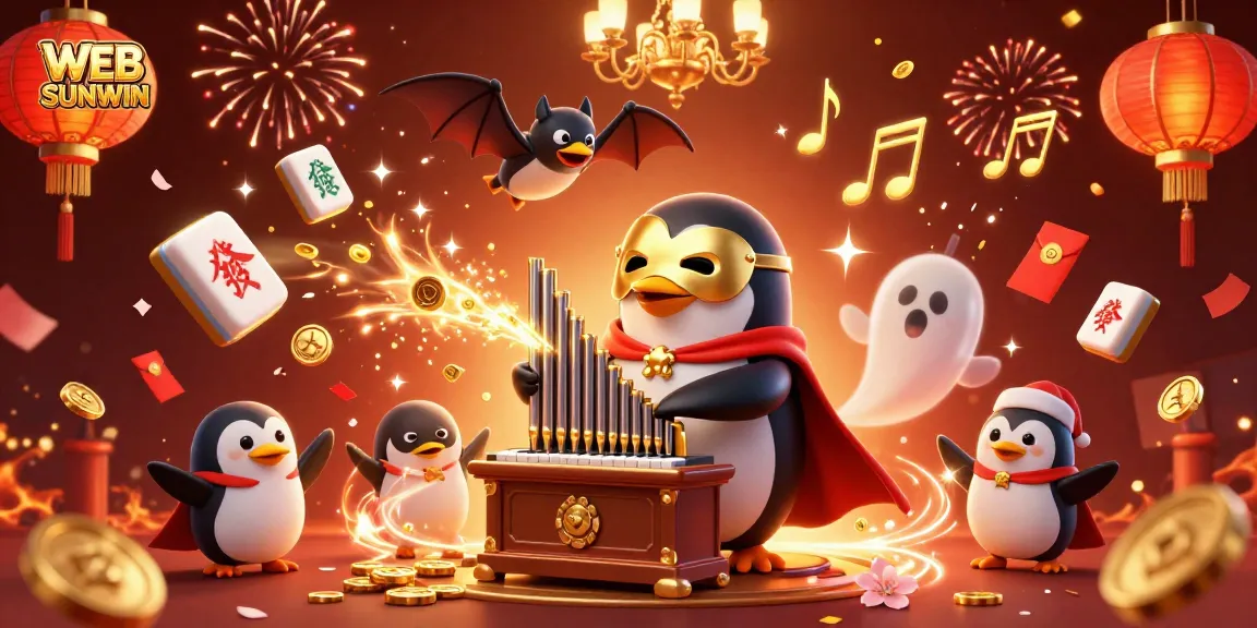 Experience lively action at WEB SUNWIN with a phantom opera penguin amidst rich casino elements.