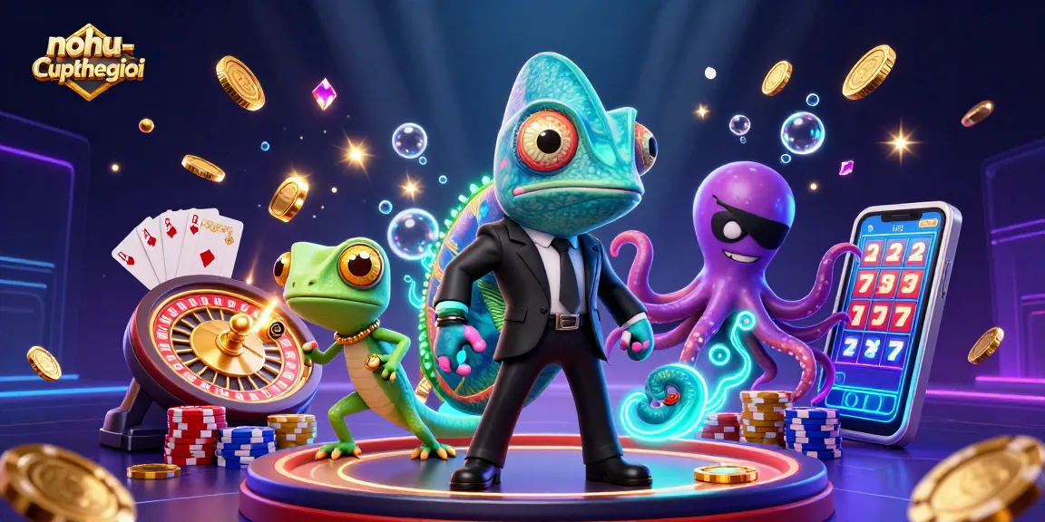 Nohu-cupthegioi showcases a dynamic gambling scene with colorful casino elements and characters.