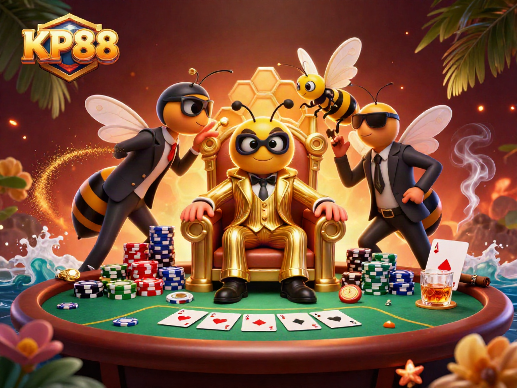 KP88 showcases an intriguing animated scene with a bumblebee mob boss at a vibrant poker table.