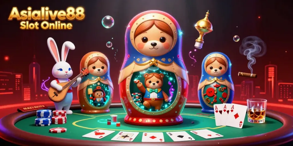 Experience immersive gameplay with Asialive88 Slot Online featuring vibrant casino-themed illustration.