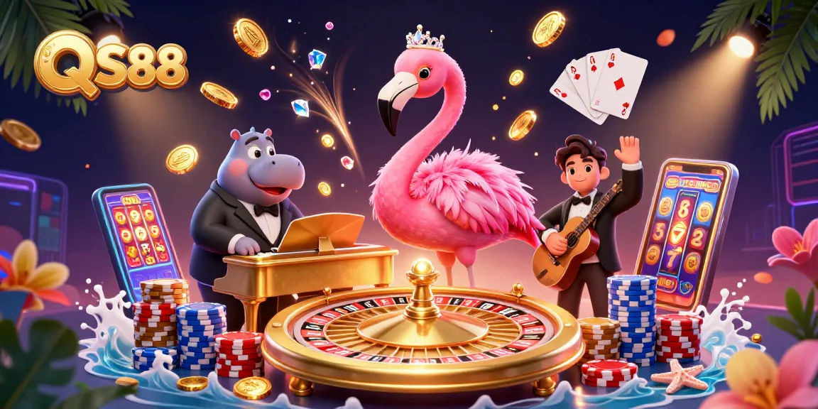 Experience the thrill of playing at QS88 with dynamic casino elements and vibrant characters.