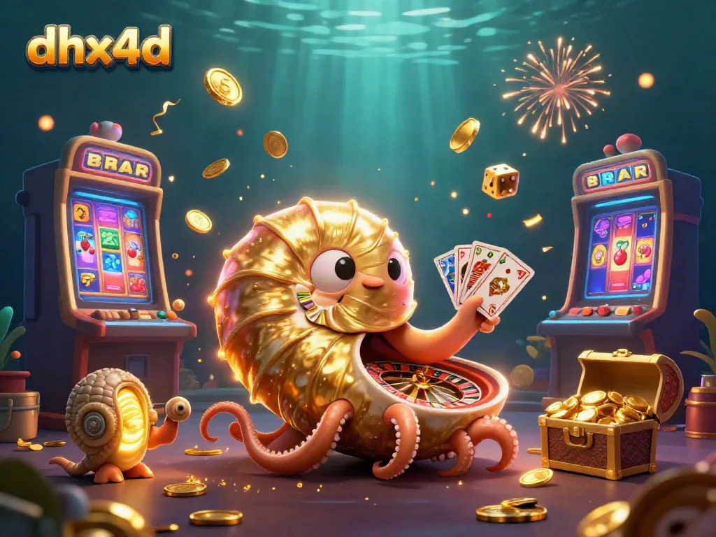 Permainan slot gacor dengan dhx4d menampilkan nautilus raksasa sebagai roda roulette dan harta karun melimpah.