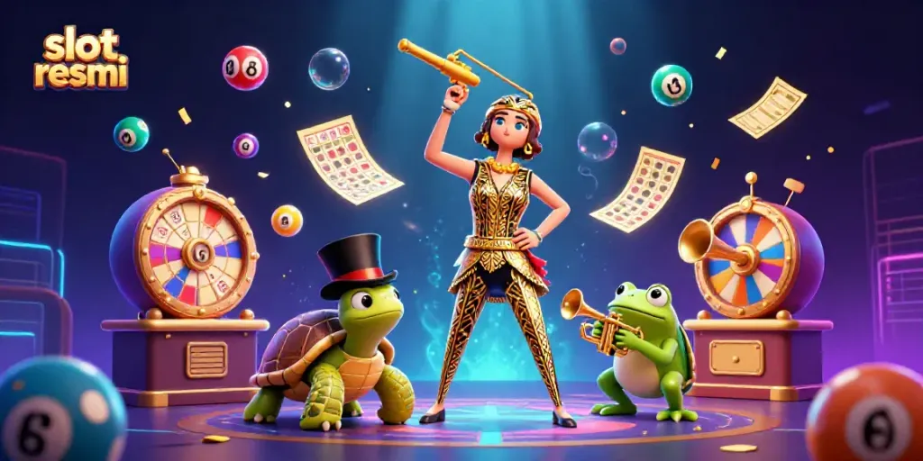 Engage with exciting slot resmi experiences in this vibrant scene featuring colorful lottery elements.