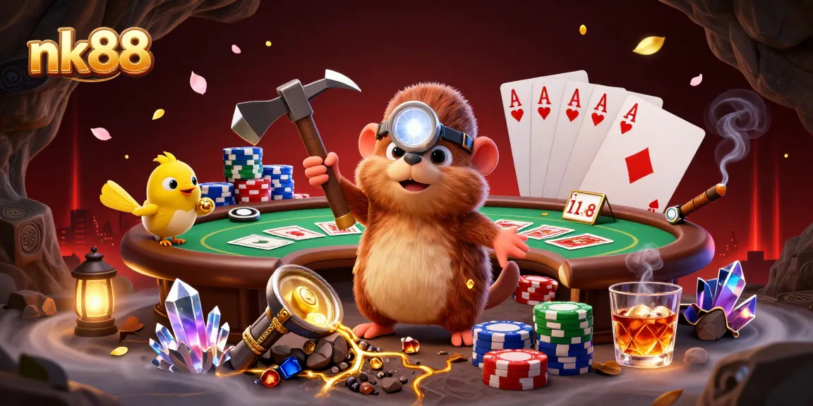 Join the adventure with nk88 for thrilling poker action amidst gleaming treasures and gems.