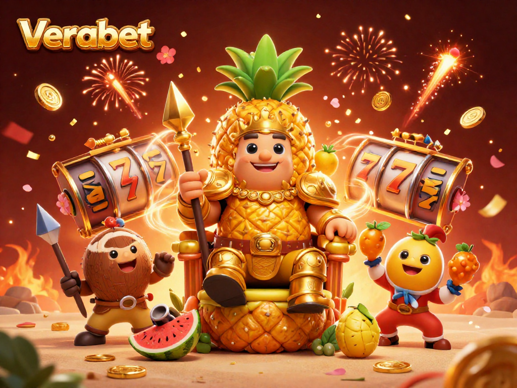 Experience thrilling slots with Verabet in this vibrant 3D casino illustration.