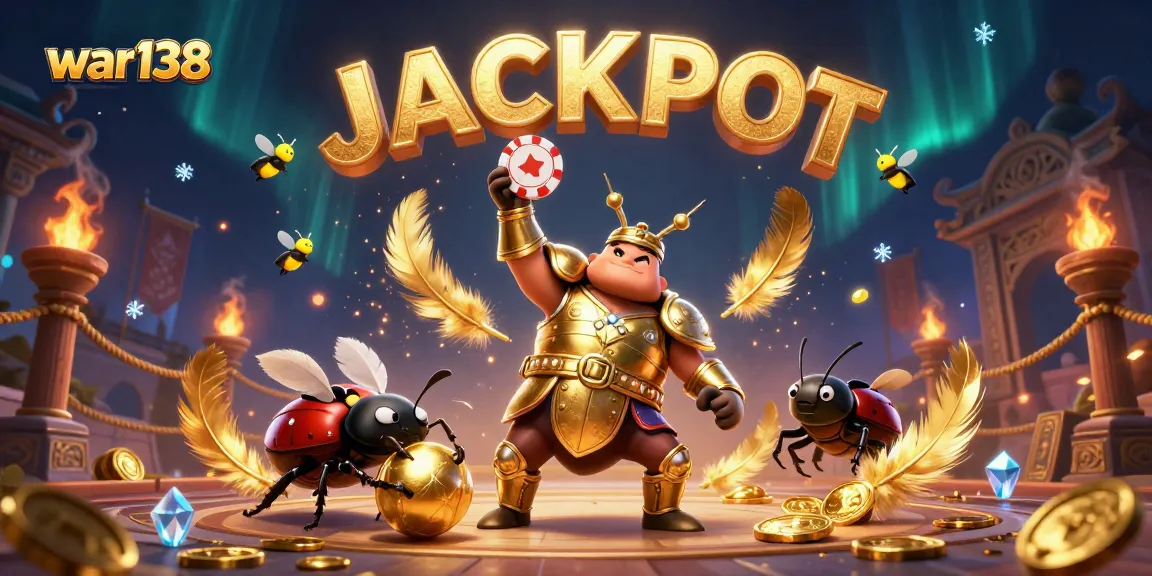 Experience thrilling wins with war138 in this vibrant 3D casino scene featuring victorious characters and jackpot elements.