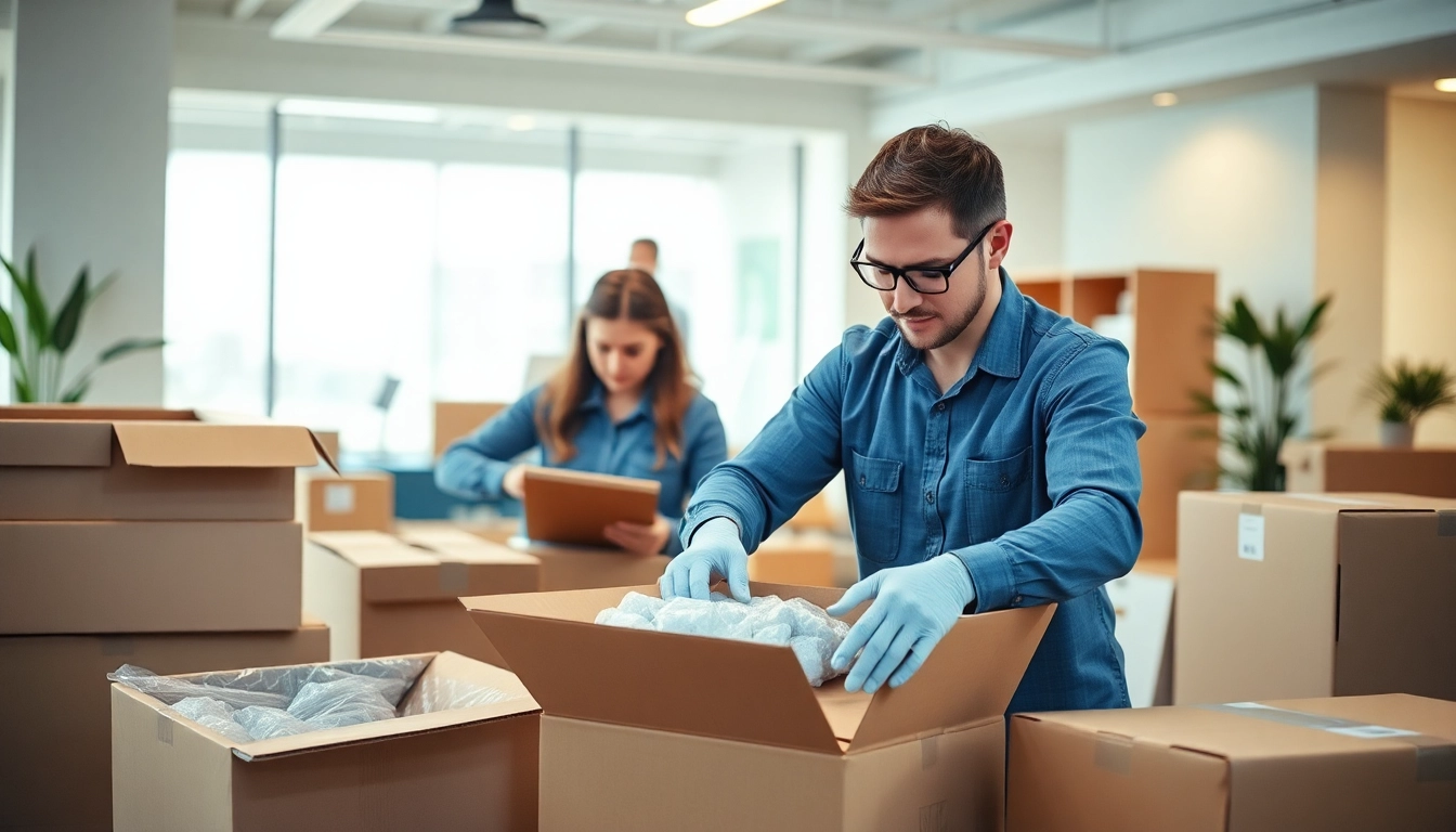 Professional Packing Services with expert packers efficiently organizing items into boxes.